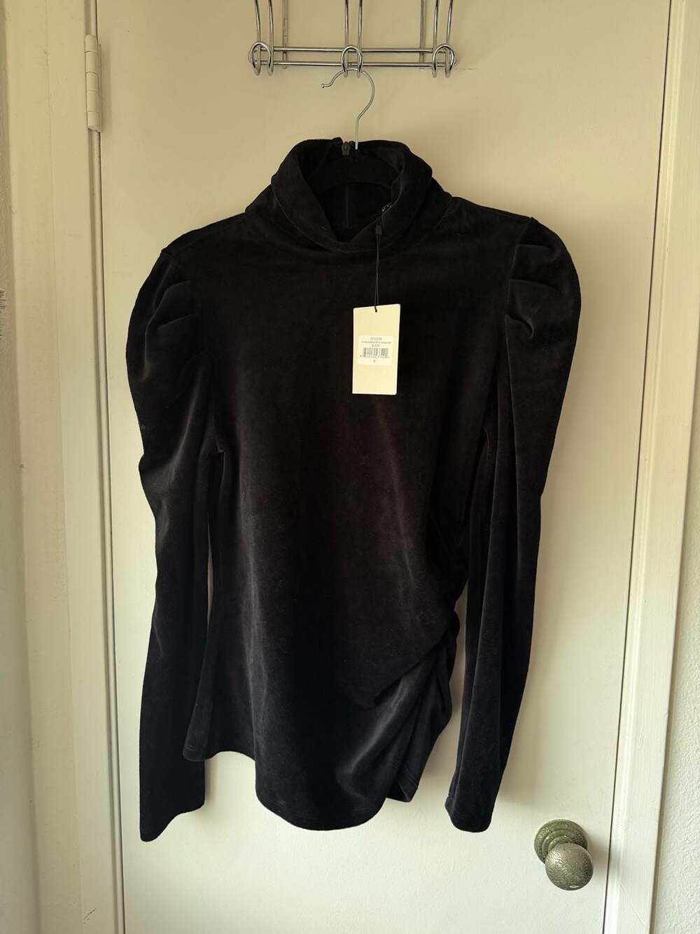 Pam & Gela Velvet Mock Neck Long Sleeve Ruched Top in Black